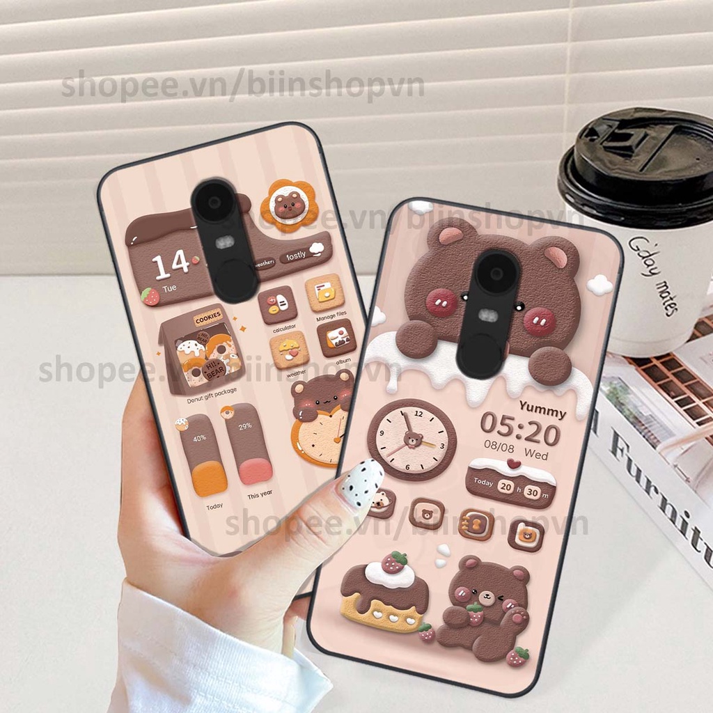 Ốp Xiaomi Redmi Note 4/ Note 4x / Redmi 5 Plus in 3D icon gấu nổi siêu xinh, siêu đáng yêu, cá tính phong cách