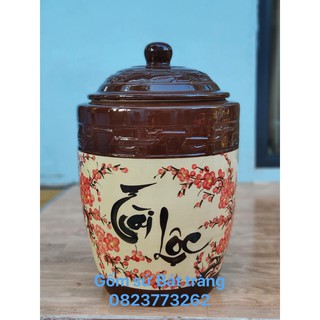 Hũ đựng gạo Bát Tràng tài lộc hoa đào