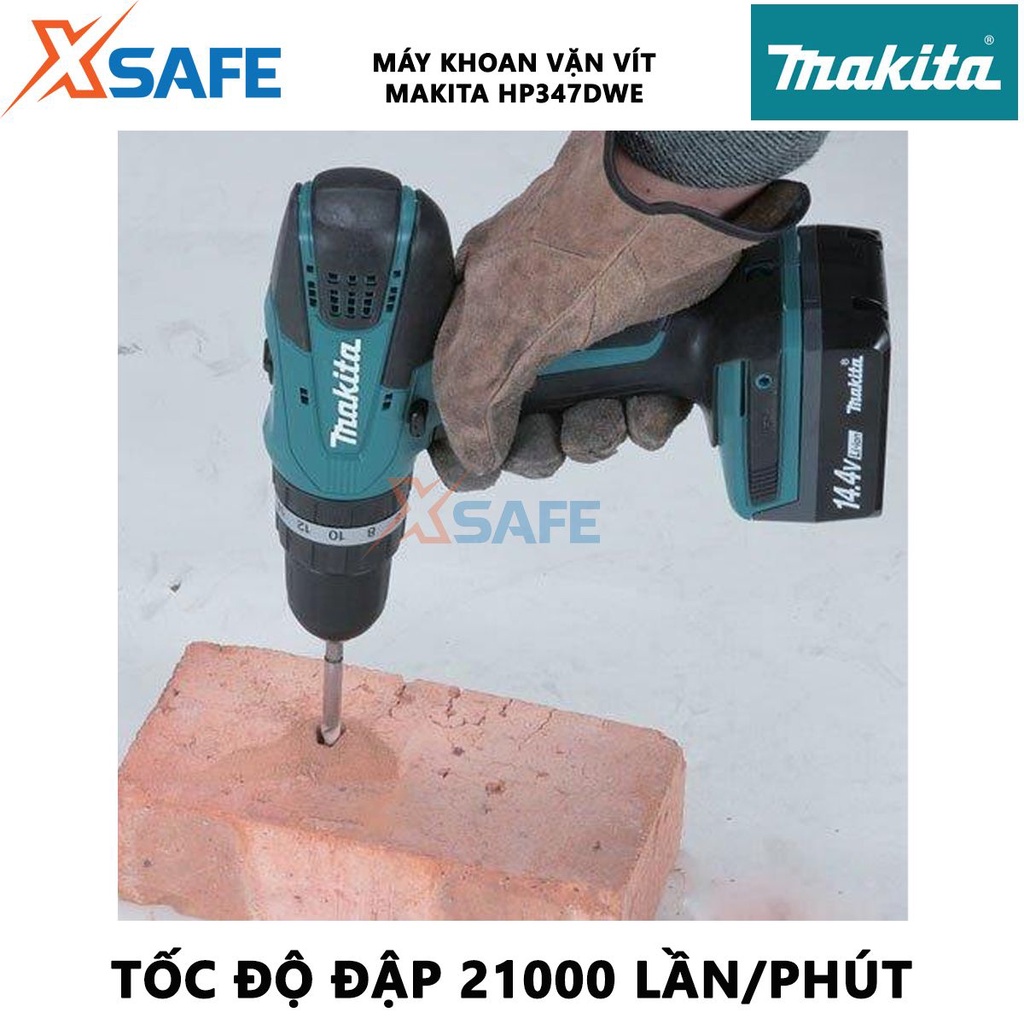 Máy khoan pin cầm tay MAKITA HP347DWE điều tốc, công tắc đảo chiều, kèm 2 pin 1 sạc - chính hãng - xsafe