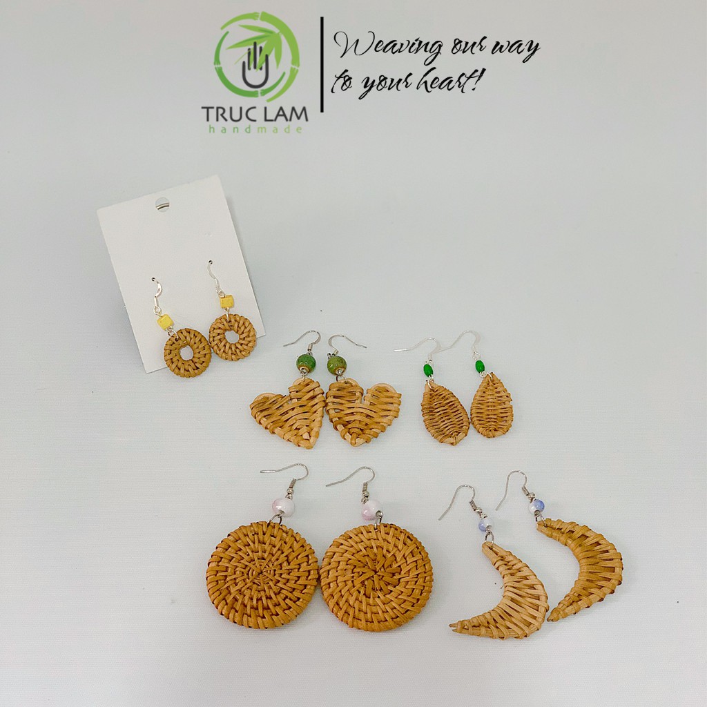 Phụ kiện đi biển khuyên tai cói bông tai mây tre đan KT02 - Trúc Lâm Handmade
