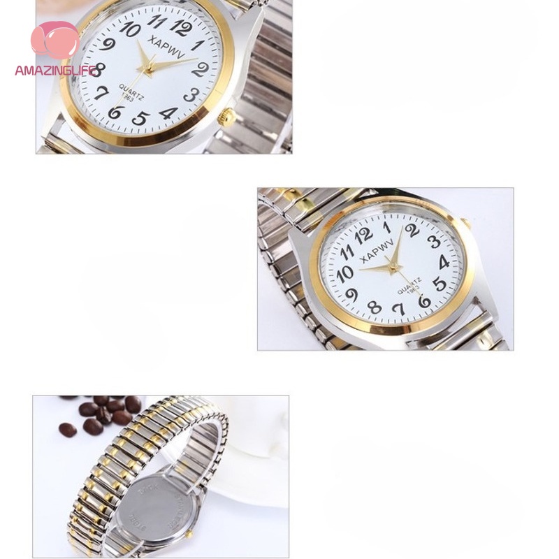 Fashion Stainless Steel Elastic Band Business Quartz Watch/ Luxury Large Dial Round Quartz Couple Watches
