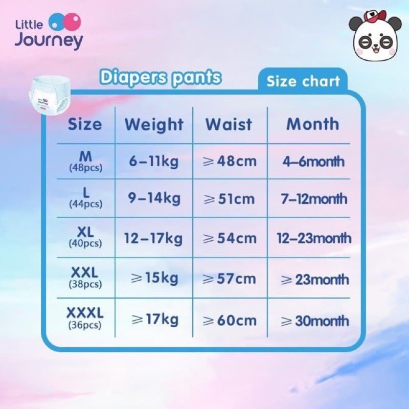 Bỉm quần Little Journey S62/M52/L44/XL40/XXL38/XXXL36