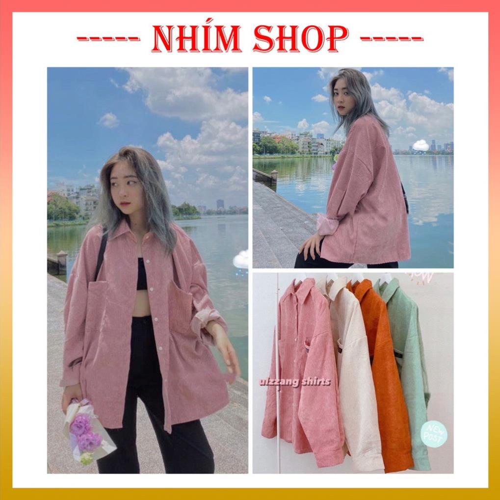 Áo khoác nhung tăm, áo sơ mi ulzzang nữ dáng rộng - NhimShop SM01 !