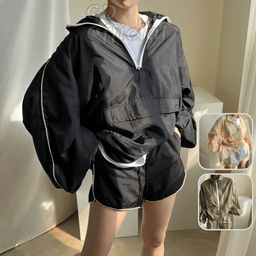N6|Set bộ thể thao mặc nhà gồm áo dài và quần short ngắn chất dù mát mẻ, cá tính màu vàng, đen, kaki GD Official