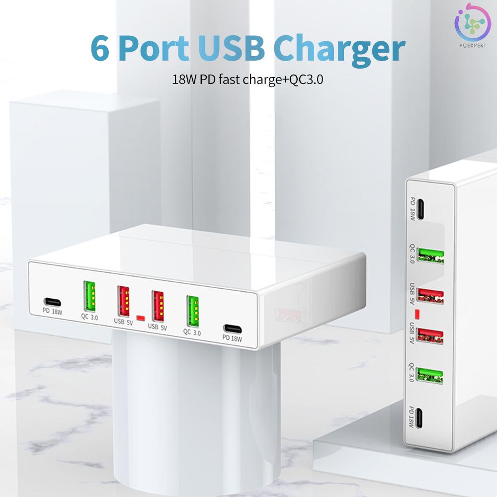 X5 6 Port USB Charger PD+QC3.0  Multifunctional Quick Charging Portable Charger for Mobile Phone/Tablet/Laptop US Plug