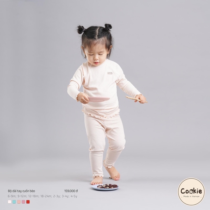 Bộ dài tay cuốn bèo bé gái Cookie dành cho bé gái mặc điều hÒA, MẶC THU