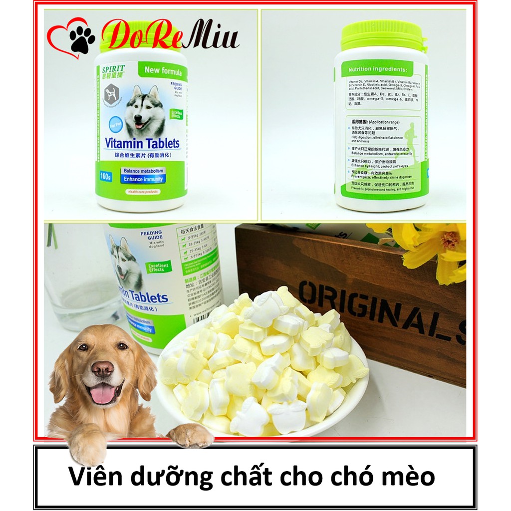 Doremiu (lọ 160gr) Viên sữa dê dưỡng chất canxi spirit cho chó mèo giúp dưỡng lông chắc xương và chó mèo biếng ăn