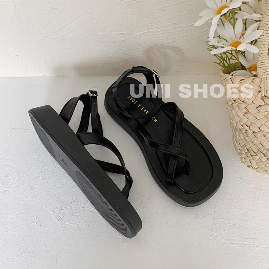 GIày Sandal Nữ Xỏ Ngón Kẹp Quai Mảnh Chéo Mũi tròn Đế Bằng Cao hot trend mới đơn giản đi chơi đi biển xinh đẹp