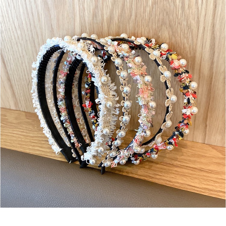 Băng Đô Cài Tóc Bản Rộng Bằng Vải Đính Ngọc Trai Ngọt Ngào Mới