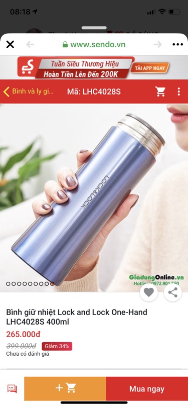 Bình giữ nhiệt LOCK&LOCK TUMBLER 400ml