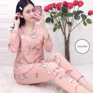 Bộ Pijama Nữ Dài Tay Thu Đông Chất Kate Thái Mềm Mát Loại 1 Không Xù FreeSize (45 – 65kg) – Leyddy.