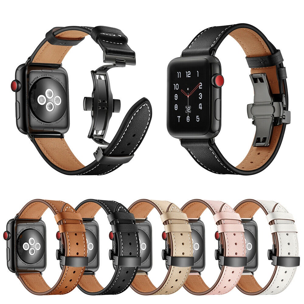 Dây Đeo Da Khóa Bướm Dành Cho Đồng Hồ Thông Minh Apple iWatch Series 6 SE 5 4 3 40/44mm