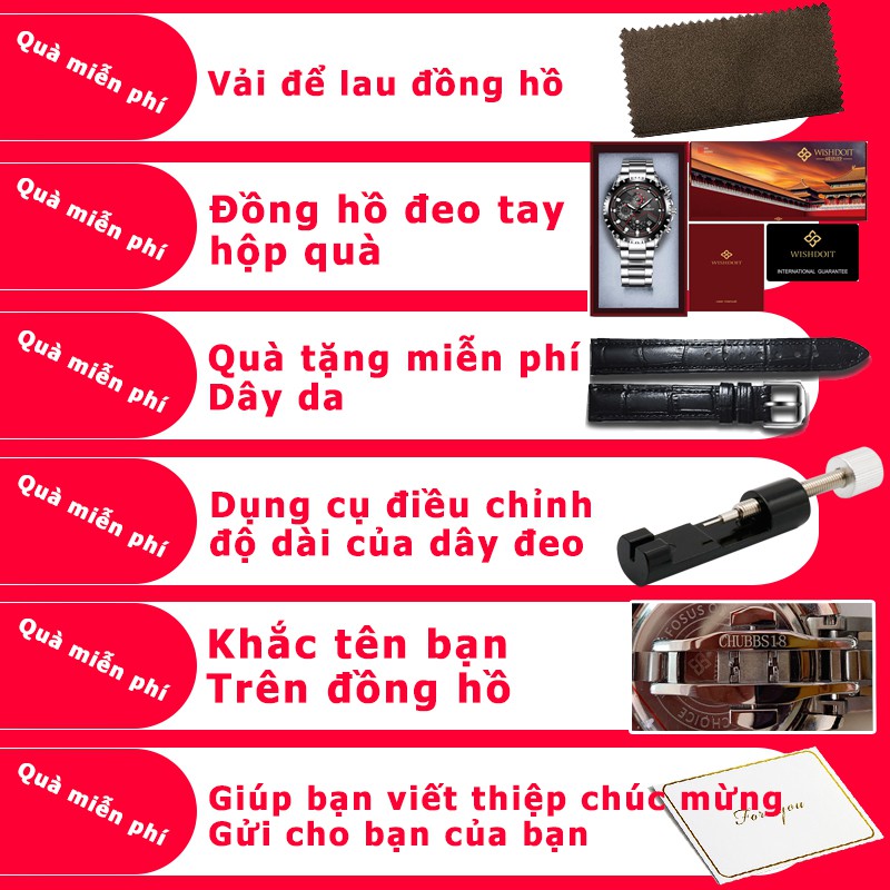 Đồng hồ thạch anh thể thao WISHDOIT dây da ba mắt bấm giờ hiển thị lịch có dạ quang thiết kế màu đen