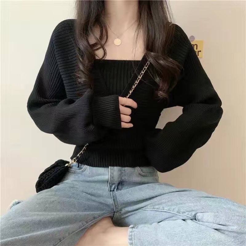 Áo len nữ tay cánh dơi điệu đà mix 2 dây giả hàng QC giá rẻ