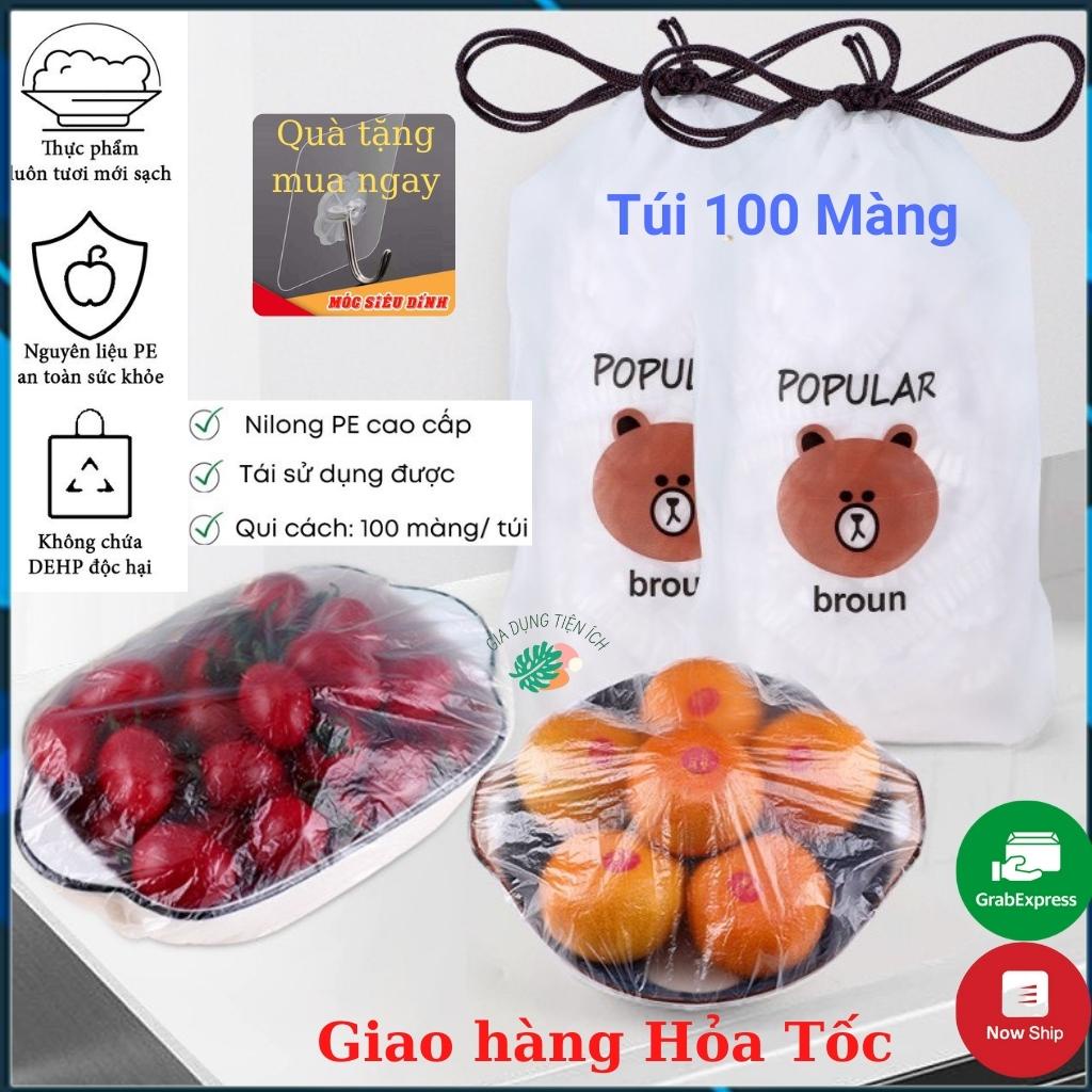 Màng Bọc Thực Phẩm Co Giản Siêu Dai Có Chun Hình Túi Gấu, Combo 100 Màng Bọc Thực Phẩm PE túi gấu An Toàn Vệ Sinh