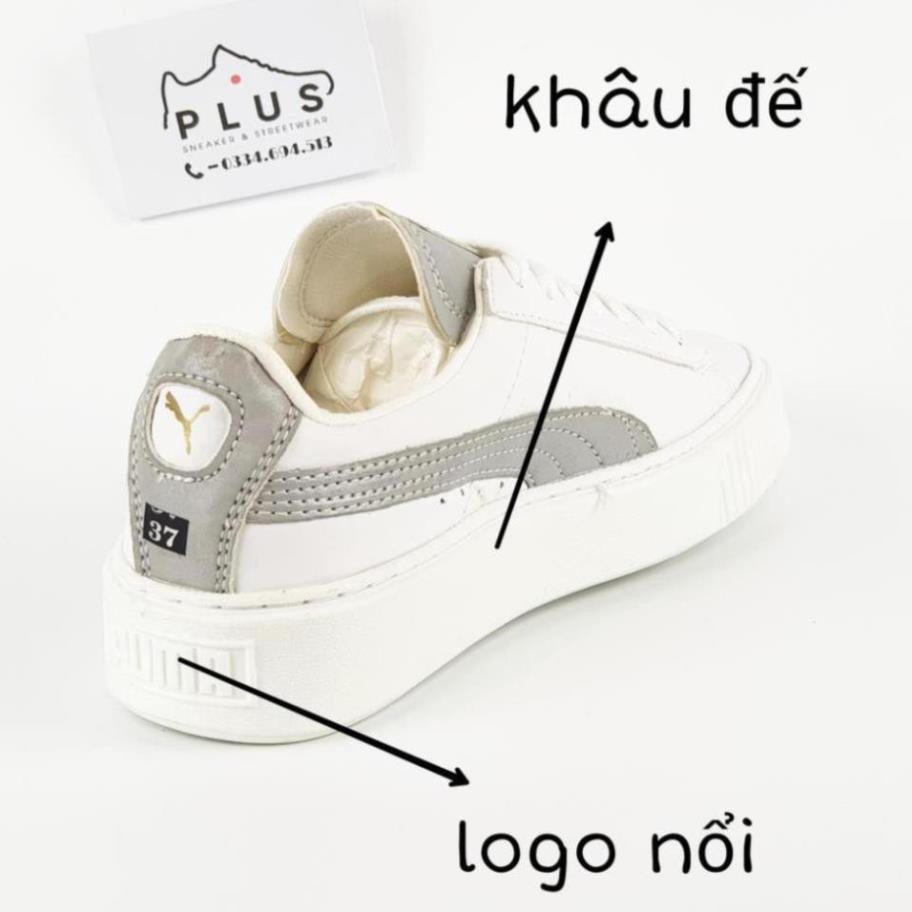 Giày thể thao sneaker 𝐏𝐔𝐌𝐀 phản quang - thân giày da đế cao su đúc - cổ thấp đế cao 5cm - màu sắc trắng xám