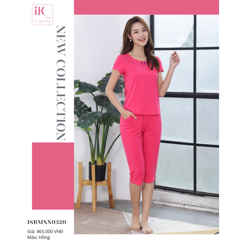 Bộ đồ mặc nhà ngủ hãng IK, set đồ mặc đi ngủ chất cotton cao cấp mềm co giãn tốt kiểu trơn đơn giản dáng ngố