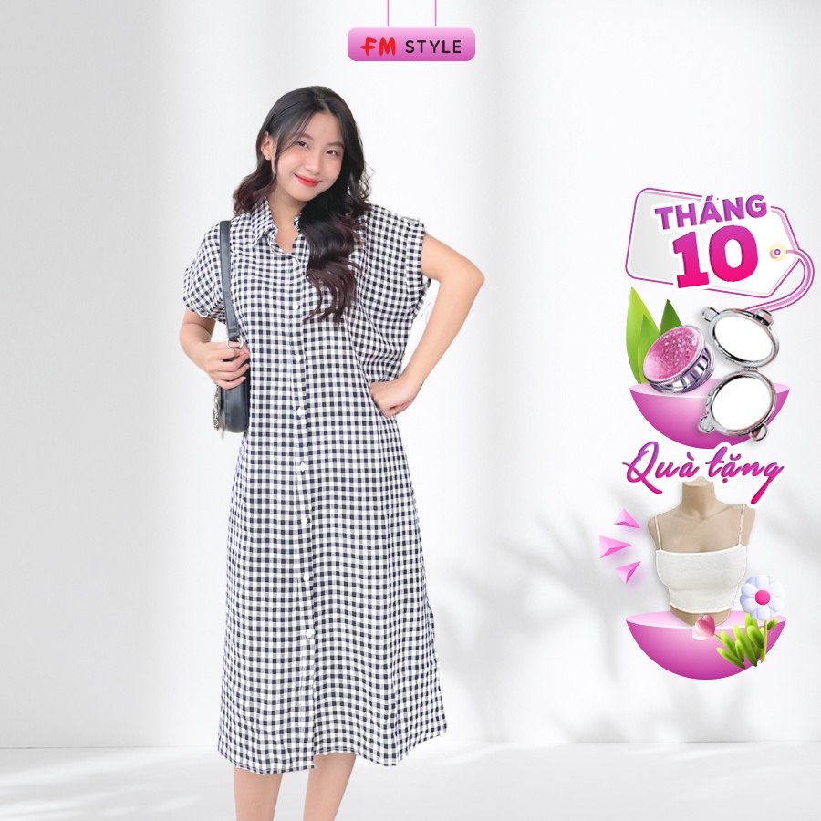 Váy Sơ Mi Fm Style Suông Hoạ Tiết Caro Cổ Bẻ Tay Cánh Dơi Xẻ Bên Chất Vải  Mềm Mát Mẻ Phong Cách Hàn Quốc 207160103 | Shopee Việt Nam