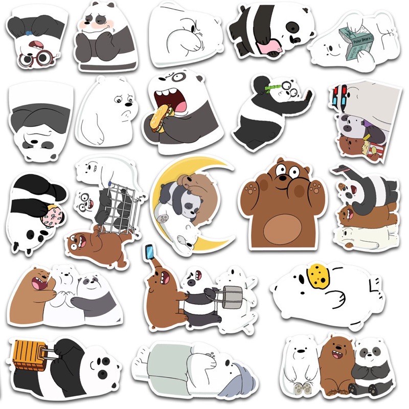 Set 100 sticker dán trang trí hình ba chú gấu  dùng để trang trí điện thoại di động/ván trượt/vali không để lại dấu keo