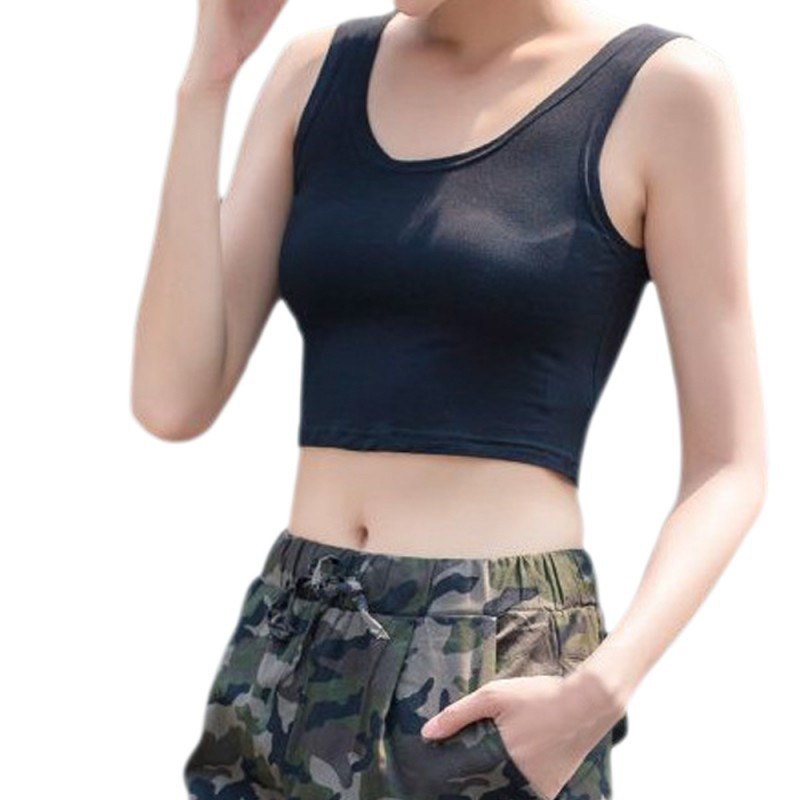 Women Solid Color Slim sleeveless Short Top Female Sport Vest