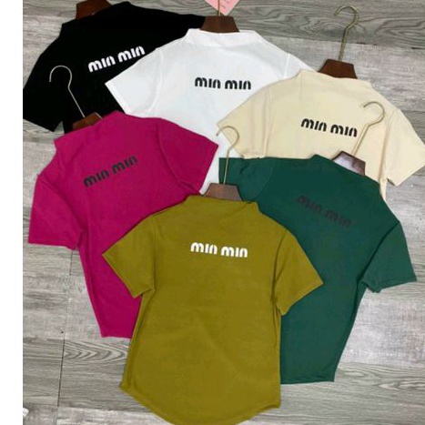 Áo cổ lọ gân tăm croptop in chữ miumiu
