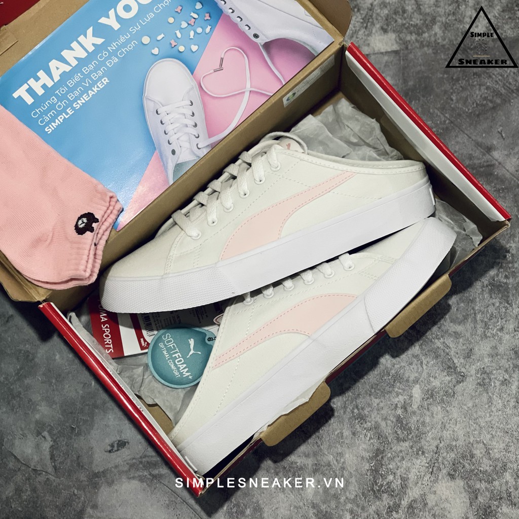 Giày Puma Mule Chính Hãng FREESHIP Puma Bari Mule White Pink - Giày Sneaker Puma Đạp Gót - Simple Sneaker