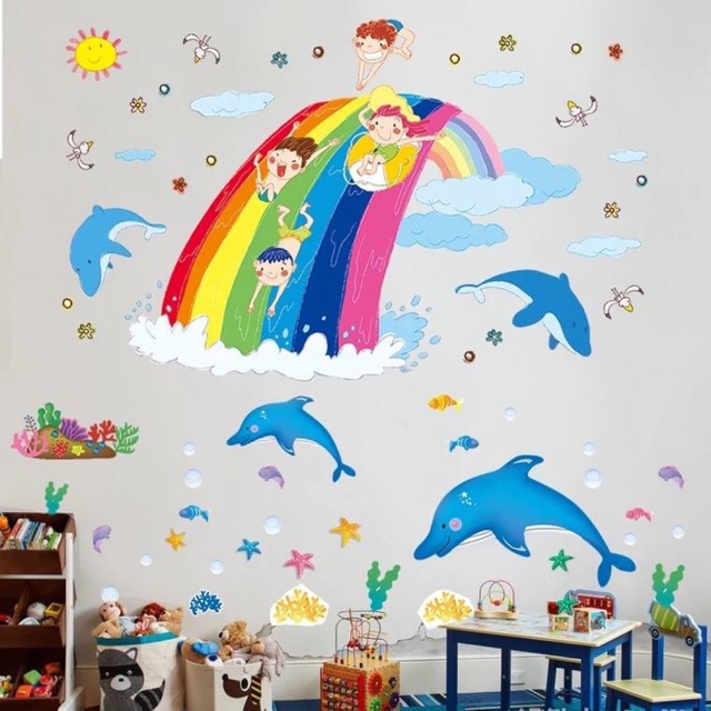 HÌNH DECAL DÁN TƯỜNG CÁ HEO CẦU VỒNG
