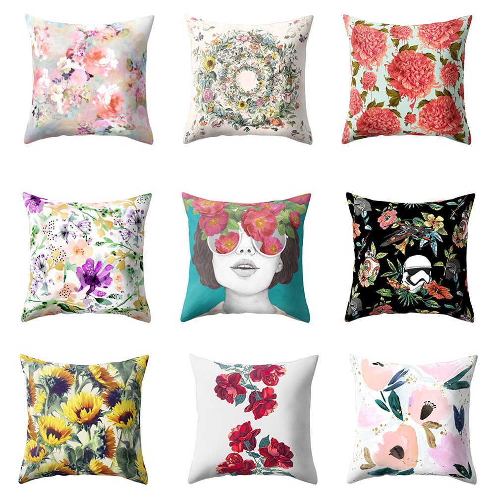 Bao gối tựa lưng in trang trí hoa hiện đại