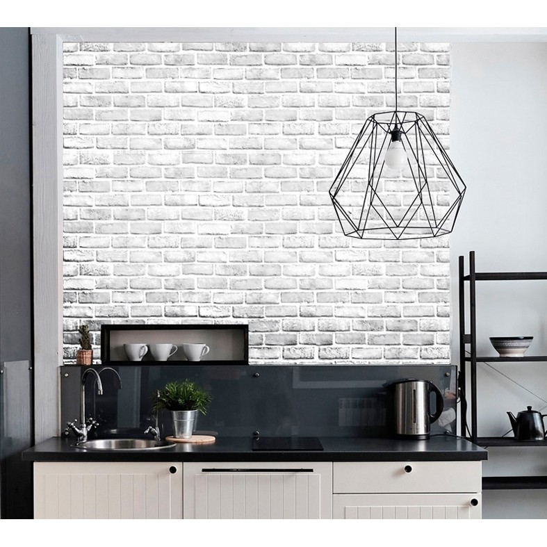 Decal giấy dán tường giả gạch xám khói khổ 45cm keo sẵn