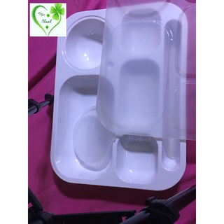 Khay đựng cơm phần , học sinh, xuất ăn công nghiệp bằng melamine / plastic có 2 nắp đậy
