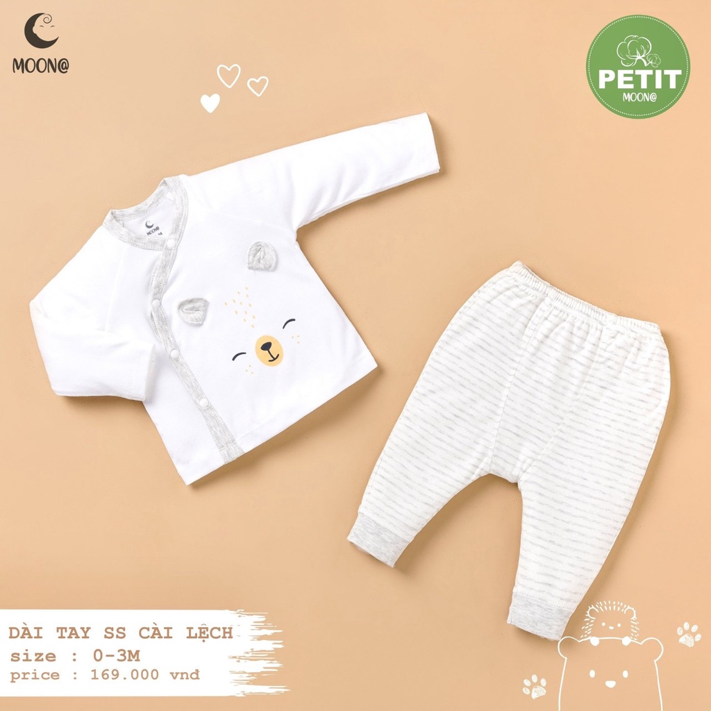 Bộ sơ sinh Moon vải peptit size 0/3,3/6m cho bé trai,bé gái