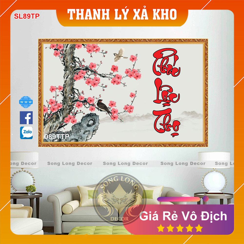 Tranh Dán Tường Chữ Phúc Lộc Thọ- SL89TP-Tranh 3d Thư Pháp - Song Long Decor