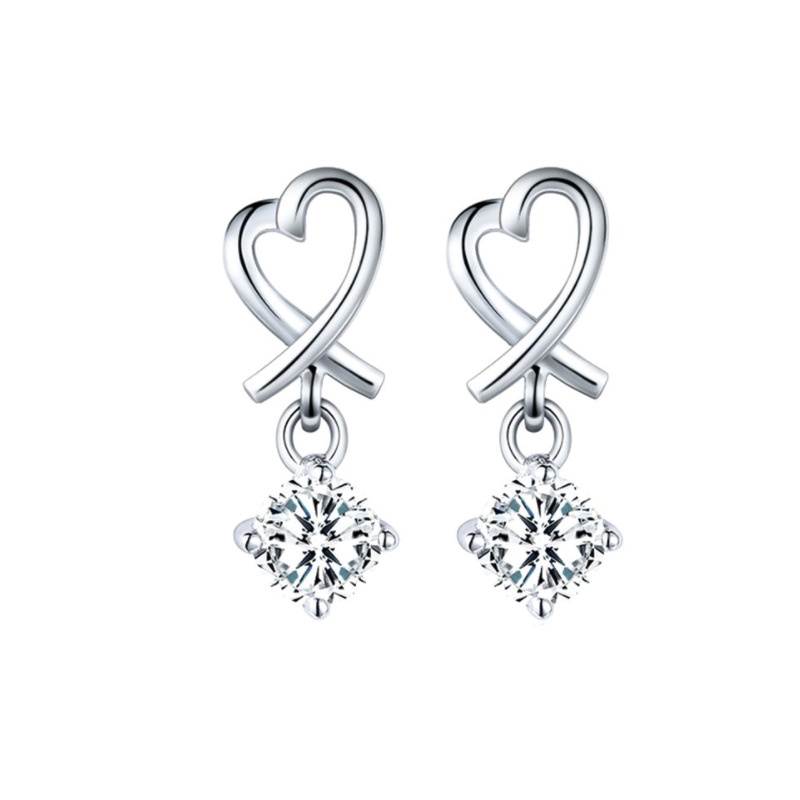 Đôi Bông Tai Dáng Rơi Họa Tiết Trái Tim Đính Đá Thời Trang Cho Nữ