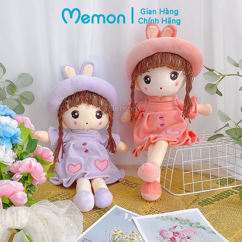 Gấu Bông Búp Bê Váy Tim Mũ Tai Thỏ Cho Bé Cao Cấp Memon