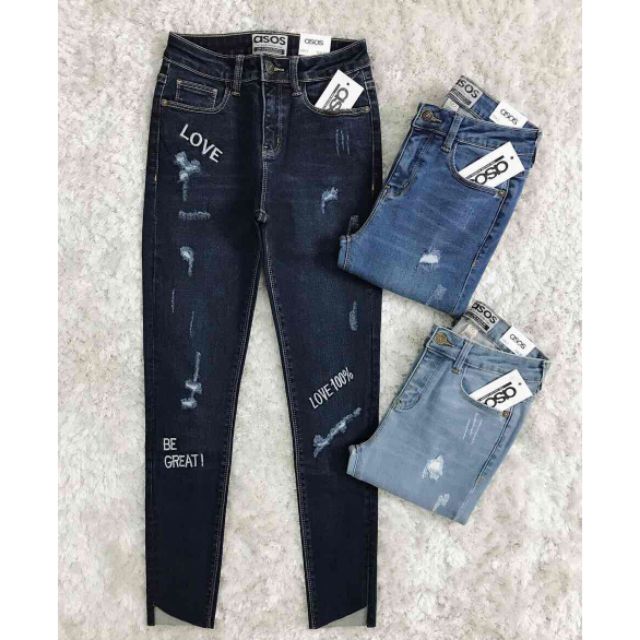 Quần jean skinny rách xước và thêu chữ - 299asos