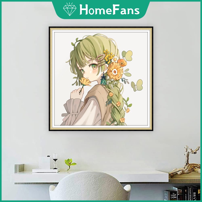 Bộ Tranh Đính Đá 5D Tự Làm 40x40cm/50x50cm Hình Cô Gái Hoạt Hình Trang Trí Nhà Cửa