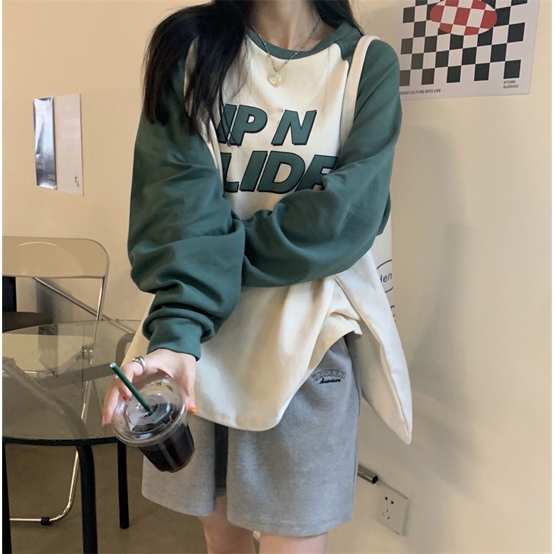 Áo Thun Tay Dài Dáng Rộng Rãi Hoạ Tiết In Chữ Phong Cách Hàn Quốc Thời Trang Có 2 Màu Tùy Chọn Sành Điệu Cho Nữ | BigBuy360 - bigbuy360.vn