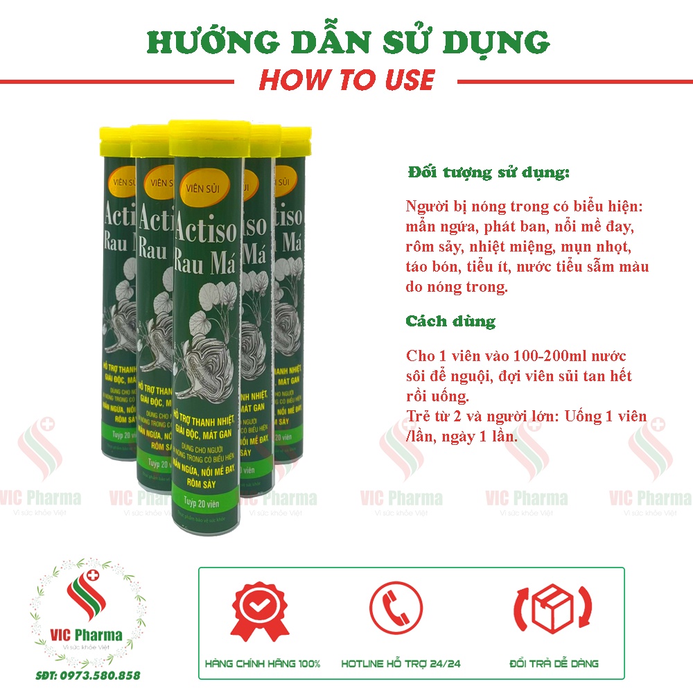 Viên sủi Actiso Rau má hỗ trợ thanh nhiệt, giải độc, mát gan, Tuýp 20 viên