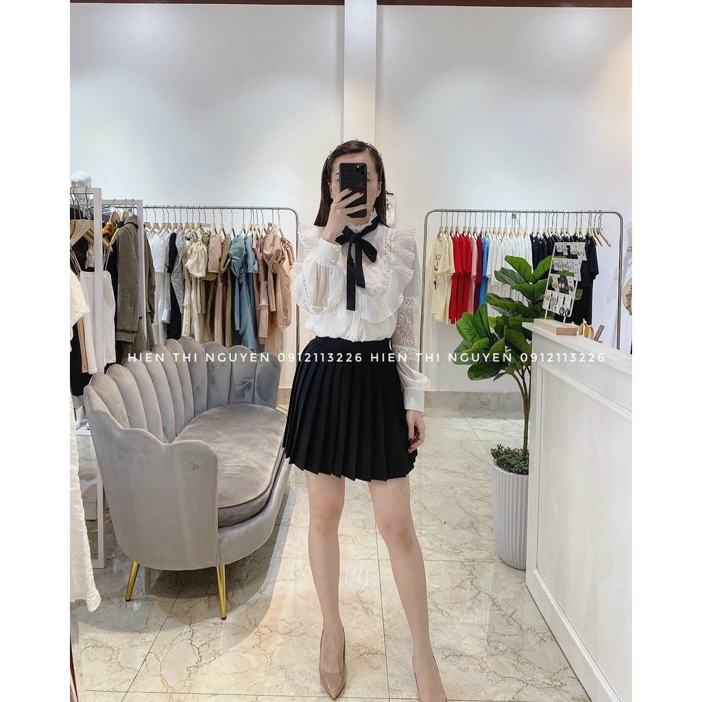 Áo sơ mi ren cột nơ phong cách tiểu thư thành đạt - Hàng loại 1