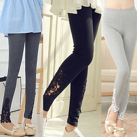 Quần legging co giãn có ren hoa cho nữ