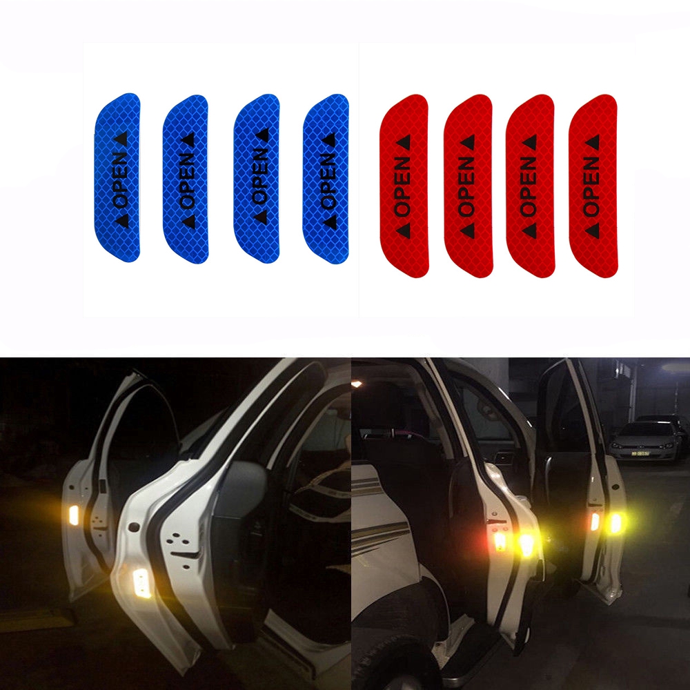 Set 4 sticker phản quang cảnh báo dán cửa xe hơi màu xanh/đỏ kích thước 93*25mm tiện dụng