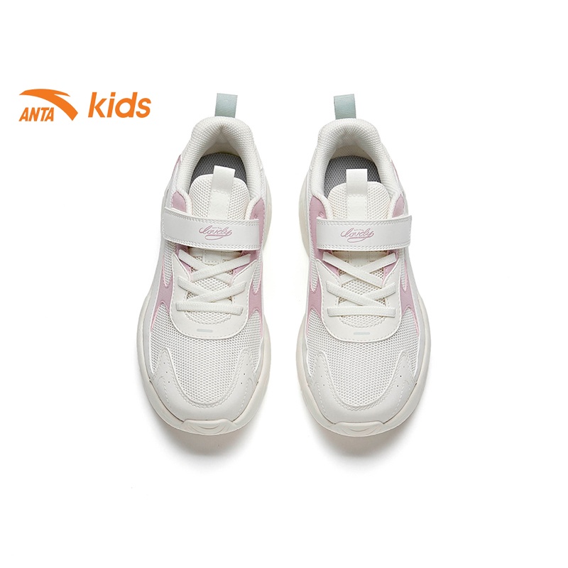 Giày thời trang bé gái Anta Kids W322138885, quai dán tiện lợi, upper mặt lưới thoáng khí