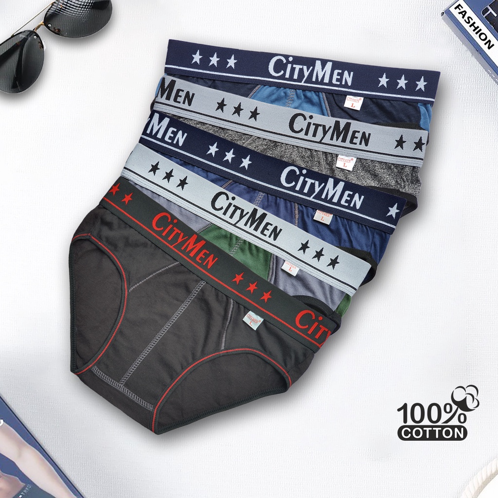 Combo 3 Quần Lót Nam Cotton Lưng CITYMEN Cao Cấp, Sịp Tam Giác Co Dãn Và Thấm Hút Tốt