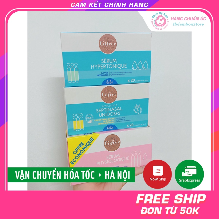Nước muối sinh lý Gifrer Physiologica Septinasal Vàng, Xanh (hộp 20 tép) - Pháp