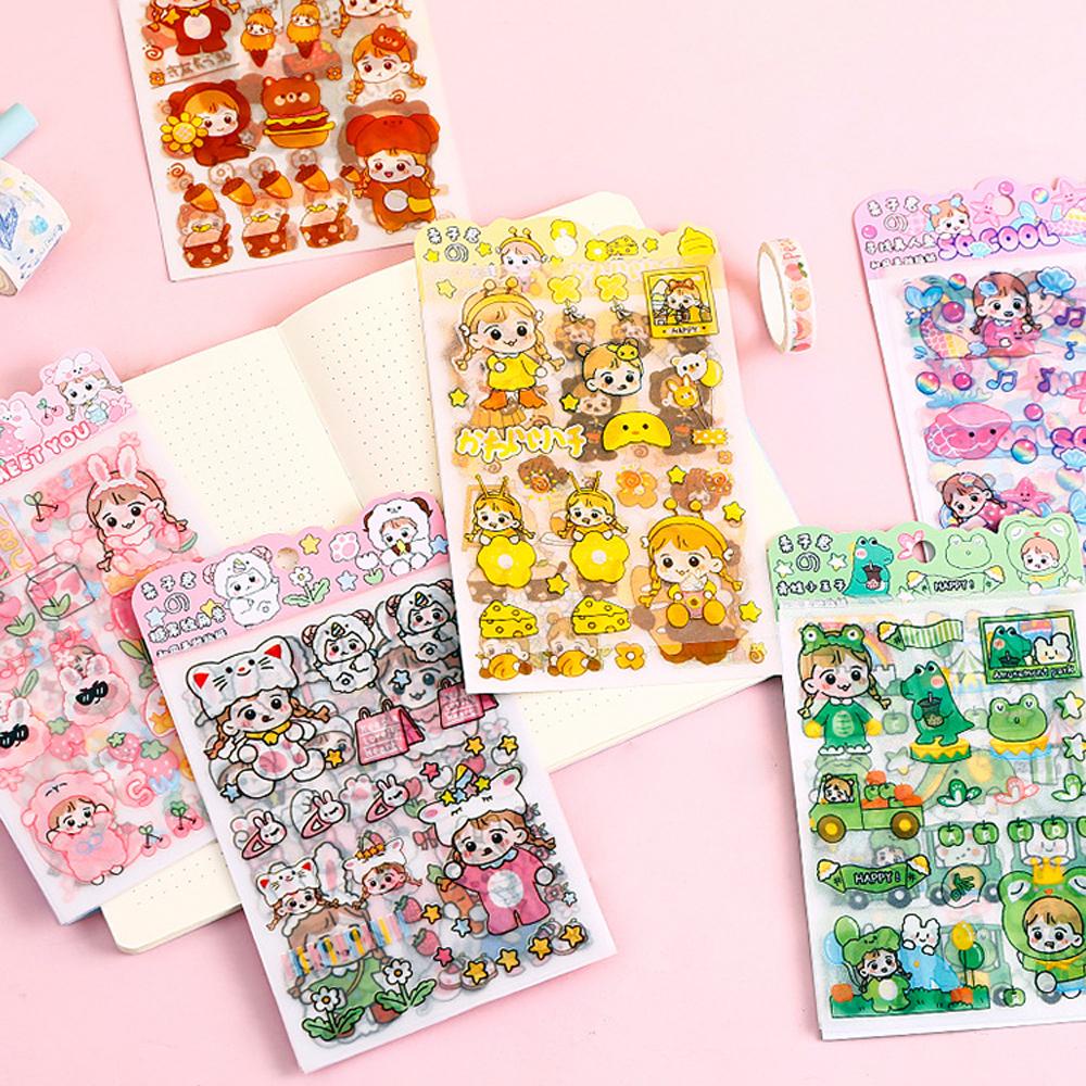 Set 4 Tờ Nhãn Dán Họa Tiết Hoạt Hình Động Vật Nhiều Màu Sáng Tạo Trang Trí Sổ Tay DIY