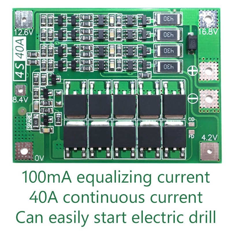 4S 40A Pin Li-ion Li-pin 18650 Bộ sạc bảo vệ PCB BMS có cân bằng cho động cơ khoan 14.8V 16.8V Mô-đun tế bào Lipo