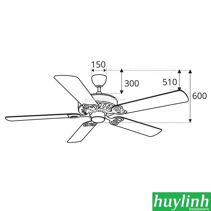 Quạt trần trang trí cánh gỗ Sinwa F62 AB - 5 cánh
