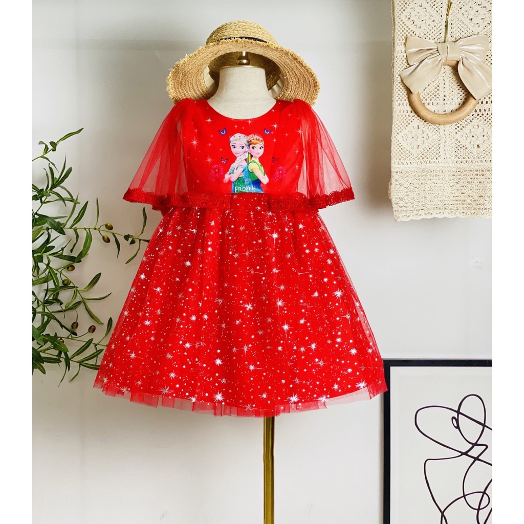 Đầm voan công chúa cho bé gái dự tiệc đẹp hình Elsa size 12-30kg hàng thiết kế cao cấp