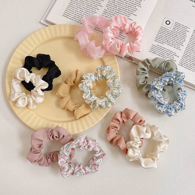 Cột tóc vải Scrunchies set 2 cái hoa và màu