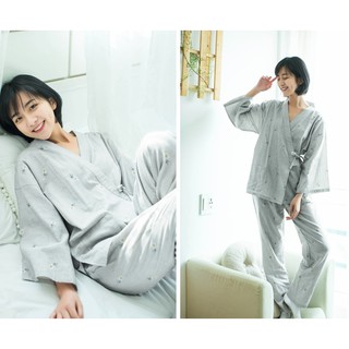 Bộ kimono hoa cotton 100% mặc sau sinh dài và lỡ set thường